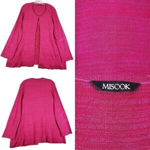 Misook Set Cardigan Tank Top Hot Pink Sequin Women’s Size XXL Knit LS